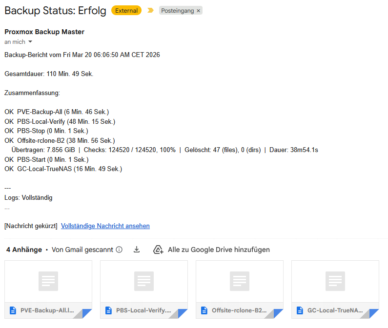 Wie ich meinen Proxmox Server und das TrueNAS NAS jetzt zu Backblaze sichere